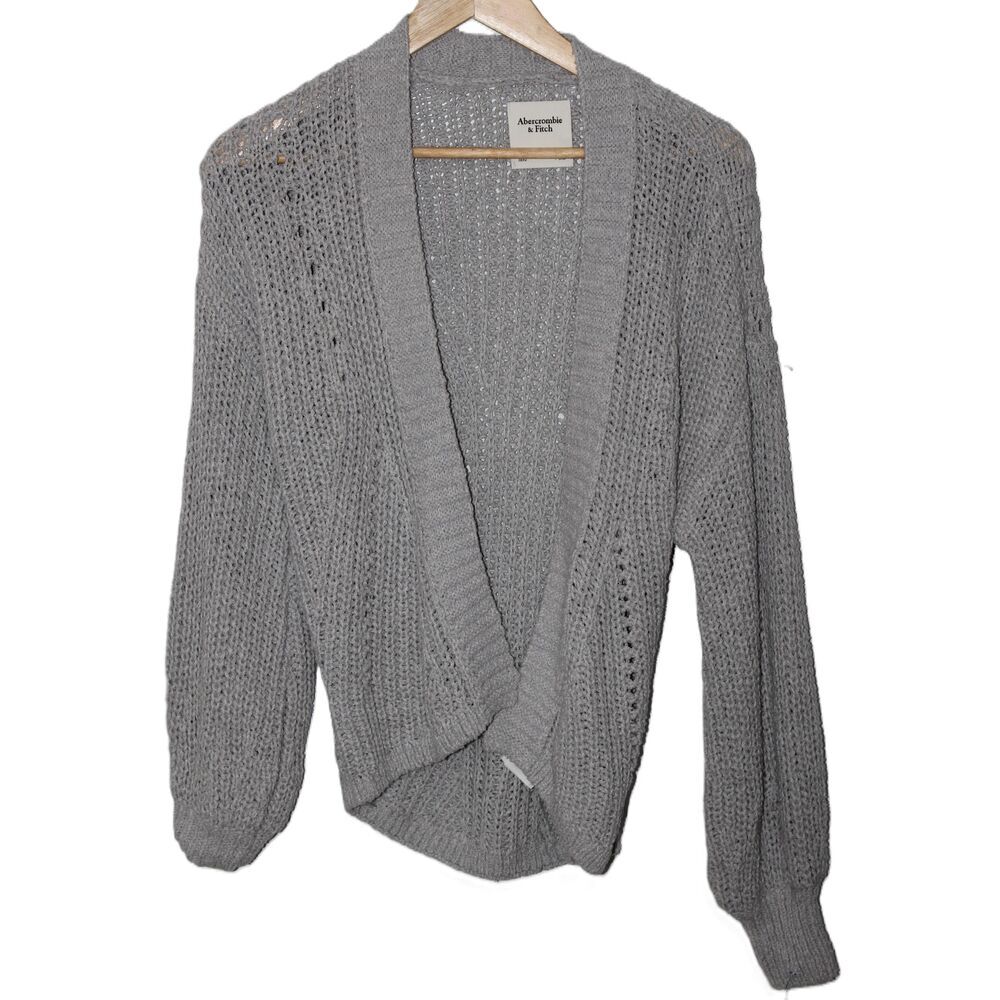 Womens Abercrombie & Fitch Grey Chunky Knit Open Front Cardigan Sweater Size XS
